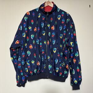 Duffel Sportwear Vintage Reversible Windbreaker Red Sailboat Print Zip 80s 90s